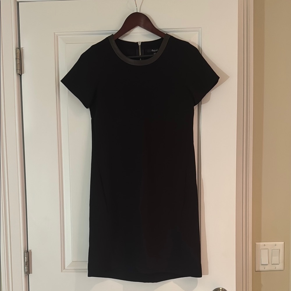 Madewell Black Dress with Leather Trim